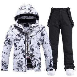 ALSOGO Damen Skijacke & Skihose Set Skianzug 2 teilig Schneeanzug 10.000mm Wasserdicht Schneejacke Winddichte Schneehose mit Abnehmbare Kapuzen Trägern zum Skifahren Snowboarden TY330 Schwarz L von ALSOGO