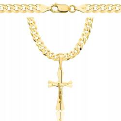 AMAR goldkette herren mit kreuz 585, Kette Herren 925/585 - kreuz kette herren gold 585 massiv - 5 mm, Kreuz Kette 45 cm - Goldkette Kreuzkette - Halskette Herren Panzerung von AMAR