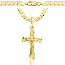 AMAR goldkette herren mit kreuz 585, Kette Herren 925/585 - kreuz kette herren gold 585 massiv - 5 mm, Kreuz Kette 70 cm - Goldkette Kreuzkette - Halskette Herren Panzerung von AMAR