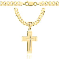 AMAR goldkette herren mit kreuz 585, Kette Herren 925/585 - kreuz kette herren gold 585 massiv - 5 mm, Kreuz Kette - Kreuzkette - Halskette Herren Panzerung (70 cm, ketten für herren gold 5 mm - 7) von AMAR