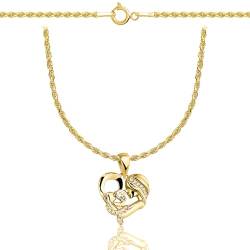 AMAR herzkette silber 925 halskette damen gold - herz kette, gold kette frauen, kette damen gold 585, Zirkonia Halskette für die Mutter, Geschenk für die Mama 1,6 mm, lange 50 cm von AMAR