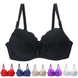 AMDOLE Outlet Angebote,Damen Push Up Spitze BH Mit Floraler Spitze Gepolsterter Bügel BH Komfort BH,85E,Schwarz von AMDOLE