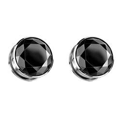 AMDXD 2er Ohrringe Tunnel Set Set, 14mm Edelstahl Tunnel Creole Schwarz Ohrringe mit Zirkonia Schwarz Rock für Unisex von AMDXD