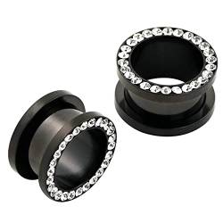 AMDXD 2er Plugs Ohrringe Herren Set, 18mm Edelstahl Horn Tunnel Hoop Schwarz Ohrringe Mädchen mit Zirkonia Piercing Schmuck von AMDXD