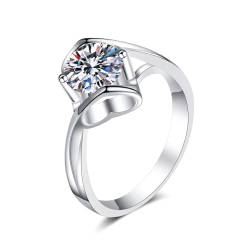 AMDXD Solitärring 14 Karat Weiß Gold 585, Klassiker Pärchen Ringe mit Labor Erstellt Diamant 1ct (Rundschliff, VVS1), Au585 Gold Damen Echt Gold Schmuck, Gr.61 (19.4) von AMDXD