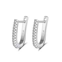 AMDXD Sterling Silber S925 Ohrringe Damen, Zirkonia U Form Hoop Creole Ohrringe Damen Vintage, Ohrringe 925 Mädchen Sterlingsilber für Damen, Silber von AMDXD