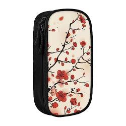 AMINNU Japanische Federmappe Frühling Pflaume Blumen Multifunktions Federmäppchen Schülermäppchen mit Reißverschluss Geeignet für Schulen und Büros, Unisex, Schwarz , Einheitsgröße, Kosmetiktasche von AMINNU