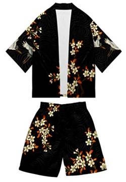 AMOMA Herren Jungen Japanese Kimono Strickjacke und Strandshorts Badehose Zweiteilige Sets(M,Color05) von AMOMA