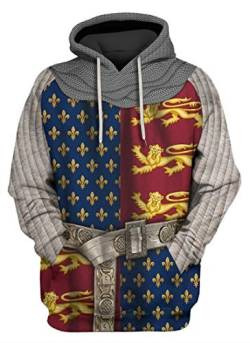 AMOMA Unisex Mittelalterlich Knight Templar Hoodie Historische Figuren Uniform Cosplay Costume Kapuzenpullover(4XL,KnightBeltBlueRed) von AMOMA