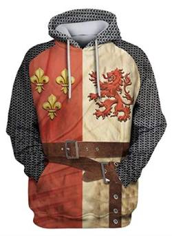 AMOMA Unisex Mittelalterlich Knight Templar Hoodie Historische Figuren Uniform Cosplay Costume Kapuzenpullover(L,KnightBeltRedWhite) von AMOMA