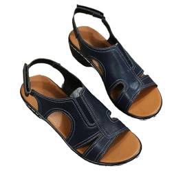 AMOUSD Keilsandalen für Damen, Premium-Leder, orthopädische Sandalen, Sommer, niedriger Keilabsatz für Damen, 2024, elegant, bequem, blau, 38 EU von AMOUSD