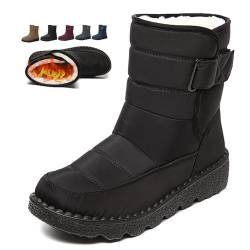 AMOUSDRDR Damen wasserdichte rutschfeste warme Stiefeletten Winter Warm Fell Schneeschuhe Gemütlich Outdoor Mitte Wade Damen Weite Passform Stiefel, Schwarz , 39 EU von AMOUSDRDR