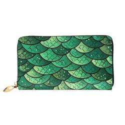 AMREWQYL Green Fish Printed Leather Long Clutch Wallet Women Travel Wallet Credit Card Wallet, Schwarz, Einheitsgröße von AMREWQYL