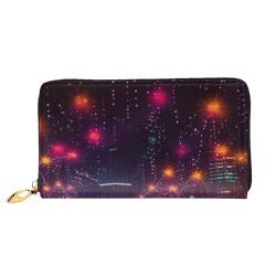 AMREWQYL New Year Lights Bedrucktes Leder Lange Clutch Geldbörse Damen Reisebrieftasche Kreditkarten-Geldbörse, Schwarz, Einheitsgröße von AMREWQYL