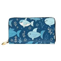 AMREWQYL Niedliche blaue Fisch-bedruckte lange Clutch-Geldbörse für Damen, Reisebrieftasche, Kreditkarten-Geldbörse, Schwarz, Einheitsgröße von AMREWQYL