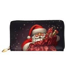 AMREWQYL Santa's gift bag printed Leather Long Clutch Wallet Women Travel Wallet Credit Card Wallet, Schwarz, Einheitsgröße von AMREWQYL