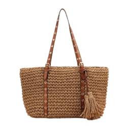 AMULONG Sommer Strandtasche Damen Stroh-Hobo-Taschen Für Damen, Sommer-Strand-Tragetasche Für Damen, Handgewebt Stroh Handtasche Geflochten(Brown) von AMULONG