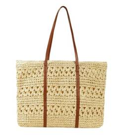 AMULONG Sommer Strandtasche Damen Stroh-Strandtasche Für Damen, Gewebte Sommer-Strandtasche Mit Reißverschluss Stroh Handtasche Geflochten(Rice) von AMULONG