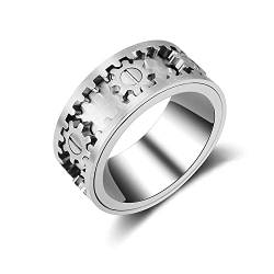 AMZCOM Fashion Herren Damen Ring, Silber Zahnrad Mechanik Drehbare Partnerringe,Spinner Ringe für Angst Teenager, Mind Relaxing Gadgets, Ehering, Büro Stressabbau Geschenke, Comfort Fit von AMZCOM