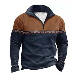 AMhomely Herren-Sweatshirts ohne Kapuze, Übergröße, Herren-Viertelreißverschluss, Übergröße, langärmelig, taktisches Oberteil, Colorblock-Henley-Shirt, Vintage-Stil, lässiger Pullover, Tops mit von AMhomely