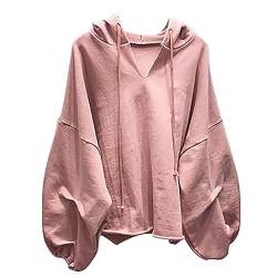 AMhomely Damen-Hoodie, Boyfriend-Passform, Sweatshirt, Kordelzug, lässiger Pullover, Top, Langarm, einfarbig, Basic-Tunika, Oberteil in Übergröße, lockere Passform, Rundhalsausschnitt, 01 Rosa, XXL von AMhomely