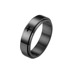 ANAZOZ Antistressringe Edelstahl, Ringe Frauen Mit Gravur Edelstahl größe 67 Drehringe Breit 6mm Kreuz von ANAZOZ