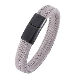 ANAZOZ Armband Frauen Leder Grau, Armbänder Leder Herren Breit 12mm Lederarmband mit Verschluss aus Edelstahl 20,5cm von ANAZOZ