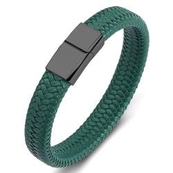 ANAZOZ Armband Herren Leder Grün, Armbänder Leder Damen Breit 6mm Lederarmband 18,5cm mit Verschluss aus Edelstahl von ANAZOZ