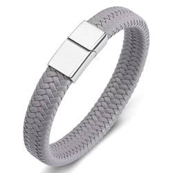 ANAZOZ Armband Leder Damen Grau, Lederarmband Breit 6mm Armbänder mit Verschluss aus Edelstahl 16,5cm von ANAZOZ