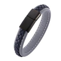 ANAZOZ Armband Leder Damen Grau Blau, Lederarmband Breit 12mm Armbänder mit Verschluss aus Edelstahl 20,5cm von ANAZOZ