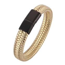 ANAZOZ Damen Armband Leder Gold, Lederarmband Breit 12mm Armbänder mit Verschluss aus Edelstahl 18,5cm von ANAZOZ