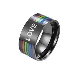 ANAZOZ Damen Ringe Edelstahl, Personalisierter Ring Herren Trauringe größe 60 10mm LOVE mit Regenbogen Email Lgbt von ANAZOZ