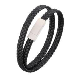 ANAZOZ Herren Armband Leder Schwarz, Lederarmband Breit 6mm Wickelarmband Weben 16,5cm mit Verschluss aus Edelstahl von ANAZOZ