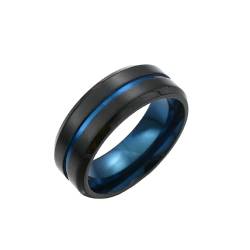 ANAZOZ Männer Ringe Edelstahl, Ring mit Gravur Personalisiert Herren Größe 60 (19.1) Blauer Schwarzer Ring mit Rille von ANAZOZ