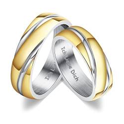 ANAZOZ Verlobungsring Edelstahl, Eheringe 6mm Gold 2 Stück Twisted Bicolor Poliert Hochzeit Ringe Paar Größe 70 Set von ANAZOZ