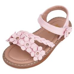 ANBIWANGLUO Sandalen Mädchen Leder Sandalen für Mädchen Sommerschuhe Mädchen Sandales Blumen Rosa,25.5 EU/Etikettengröße 26 von ANBIWANGLUO