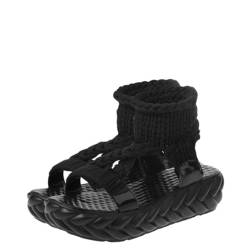 ANDRESLAD 1 Paar Gestrickte Wollsandalen Damen-sandalen Ausgefallene Sandalen Für Damen Elegant Sandalen Mit Dicker Sohle Für Damen Geflochtene Sandalen Für Damen Flache Sandalen Black von ANDRESLAD