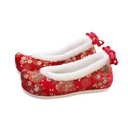 ANDRESLAD 1 Paar Granatapfel-Blumen-Wohnungen Sandalen Chinesischer Loafer Bestickt alte Brautschuhe Vintage Schuhe Wedding Shoes Hanfu-Schuhe im chinesischen Stil Cosplay-Kostüm Gummi rot von ANDRESLAD