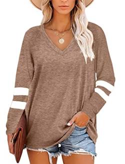 ANFTFH Sweatshirt Damen Longsleeve Tops t-Shirt Damen v Ausschnitt damenblusen Khaki M von ANFTFH