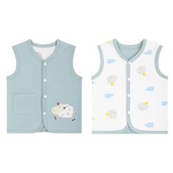 Baby Kleinkind Kinder Baumwoll Westen Doppelseitig Ärmellose Jacke Kinderweste mit Druckknopf Frühling Herbst mit Cartoon Muster, Schafe Blaue 73 von ANIMQUE