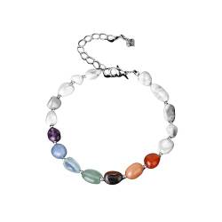 ANMJPADMF Kristall Armband, Natürliche Edelstein-Armbänder Mit 7 Chakras, Howlith-Armband Mit Unregelmäßigem Steinsplitter, Verstellbare Kette, Reiki-Armband Für Damen Und Herren von ANMJPADMF