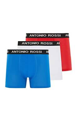 ANTONIO ROSSI (3/6er-Pack) Boxershorts Herren - Unterhosen Männer Multipack mit Elastischem Bund - Baumwollreich, Bequeme Herrenunterwäsche, Rot, Blau, Weiß (3er-Pack), XL von ANTONIO ROSSI