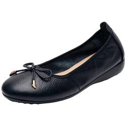 ANUFER Damen Echtleder Kleiner Keilabsatz Ballerinas Schön Schleife Sanft Schlüpfen Pumps Dolly-Schuhe Schwarz SN070519 EU40.5 von ANUFER