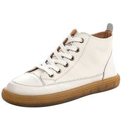 ANUFER Damen High-Top aus Echtem Leder Schnürsneaker Lässig Knöchel Booties Weiß SN02956 EU38 von ANUFER