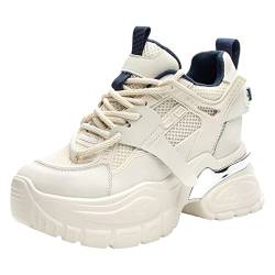 ANUFER Damen Hohe Plattform Chunky Trainer Schuhe Echtes Leder Keilabsatz Turnschuhe Beige SN070146 EU37.5 von ANUFER