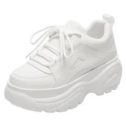 ANUFER Damen Hohe Plattform Chunky Turnschuhe Beiläufig Schnüren Sport Papa Schuhe Weiß SN02920 EU37 von ANUFER