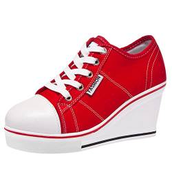 ANUFER Damen Keilabsatz Schnüren Canvas Turnschuhe Rot SN02435 EU37 von ANUFER