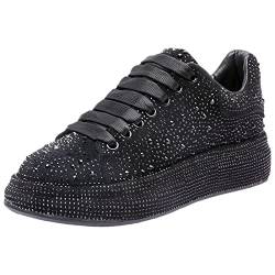 ANUFER Damen Mode Dicke Sohle Turnschuhe Funkeln Verlaufsfarben Strasssteine Schnüren Zwanglos Sportschuhe Schwarz SN070629 EU36 von ANUFER