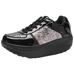 ANUFER Damen Super Leicht Plattform Turnschuhe Schnüren Keil Sportschuhe Schwarz SN070680 EU37 von ANUFER