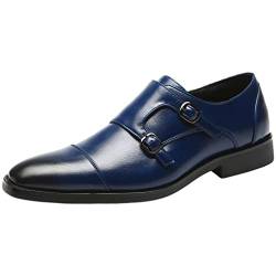 ANUFER Gentleman Schlau Zehenkappe Formell Doppelschnalle Mönch-Kleid-Schuhe Marine SN070533 EU45 von ANUFER